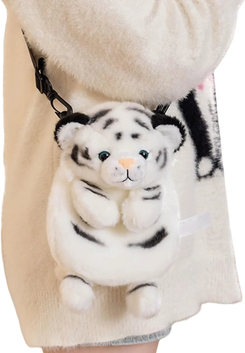 Plush Tiger Panda Crossbody Purse for Women Girls Small Fluffy Animal Shoulder Plush Tiger Panda Doll Cute Purse