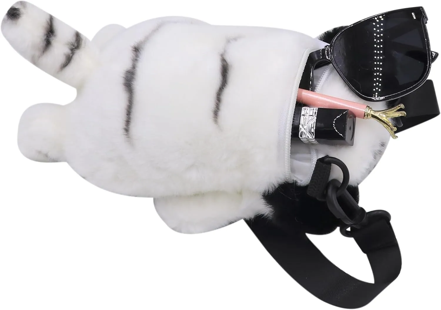 Plush Tiger Panda Crossbody Purse for Women Girls Small Fluffy Animal Shoulder Plush Tiger Panda Doll Cute Purse