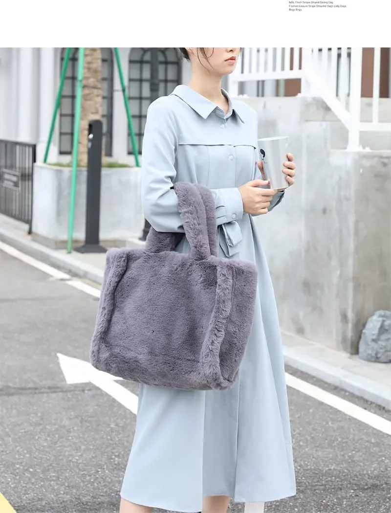 Plush Tote Bag Y2K Women Aesthetic Fuzzy Underarm Bag Furry Warm Winter Shoulder Bag Trendy Accessories (Gray)