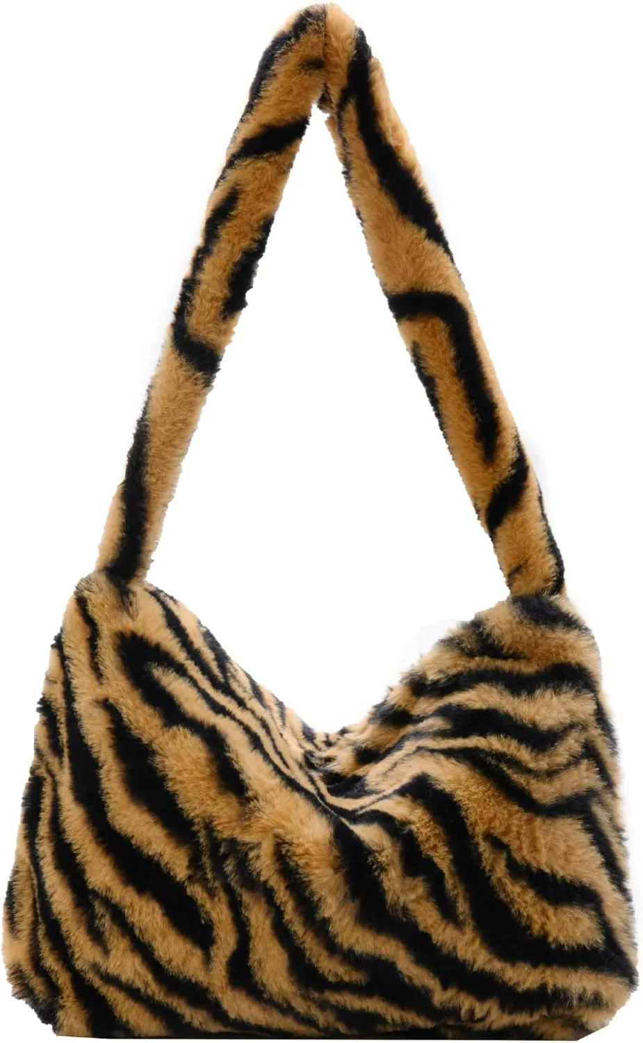 Plush Zabra Printed Tote Bag Y2K Fuzzy Fluffy Shoulder Bag Plush Aesthetic Purse Underarm Bag for Autumn Winter
