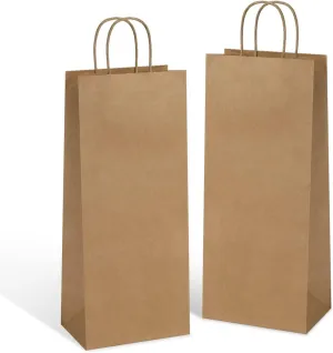 Poever Kraft Paper Wine Bags with Handles - 5.25x3.25x13 inch for Whiskey & Spirits Bottles - 25PCS Brown Gift & Party Bags