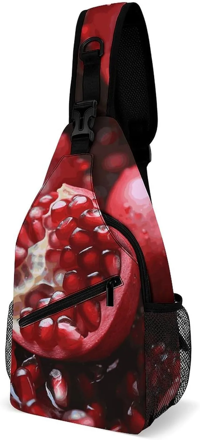 Pomegranate Fruit Crossbody Sling Bag for Women Men Sling Backpack Travel Chest Bag Pack Man Purse Shoulder Bags Daypack for Travel Hiking Cycling