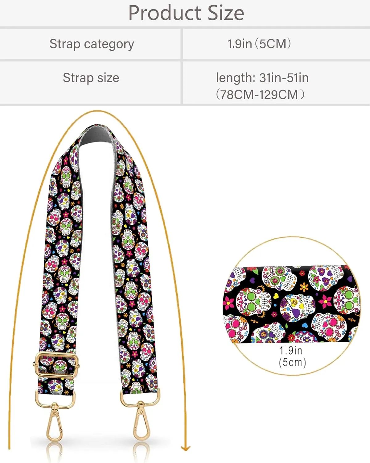 Purse Strap Replacement Crossbody 2" Wide Shoulder Strap, Cute Handbag Strap Bag Strap Replacement Belts Adjustable