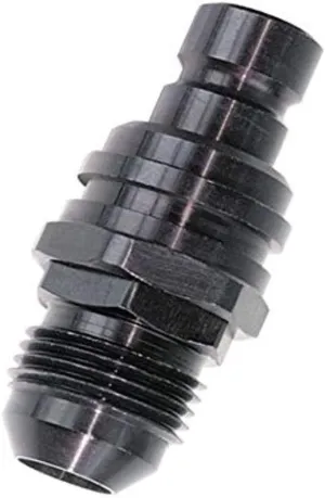 Quick Release Adapter, 2000 Series, Straight, 6 AN Male to Quick Release Plug, Valved, FKM Seal, Aluminum, Black Anodized, Each