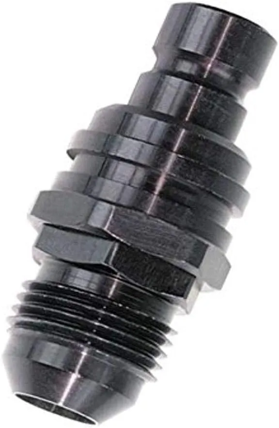 Quick Release Adapter, 2000 Series, Straight, 6 AN Male to Quick Release Plug, Valved, FKM Seal, Aluminum, Black Anodized, Each
