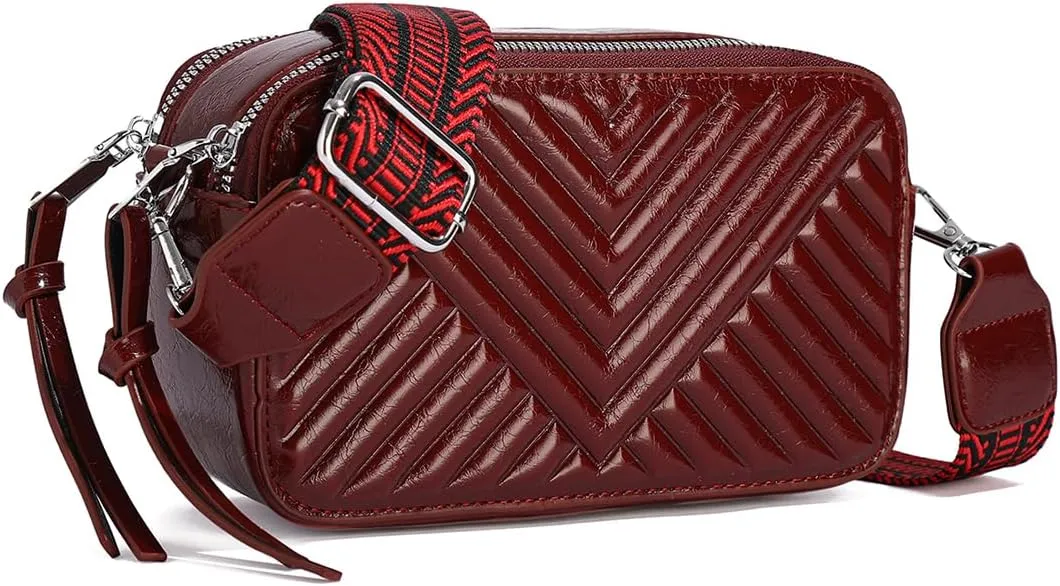 Quilted Crossbody Bags for Women Vegan Leather Purses Small Shoulder Handbags with Wide Strap Camera Bag