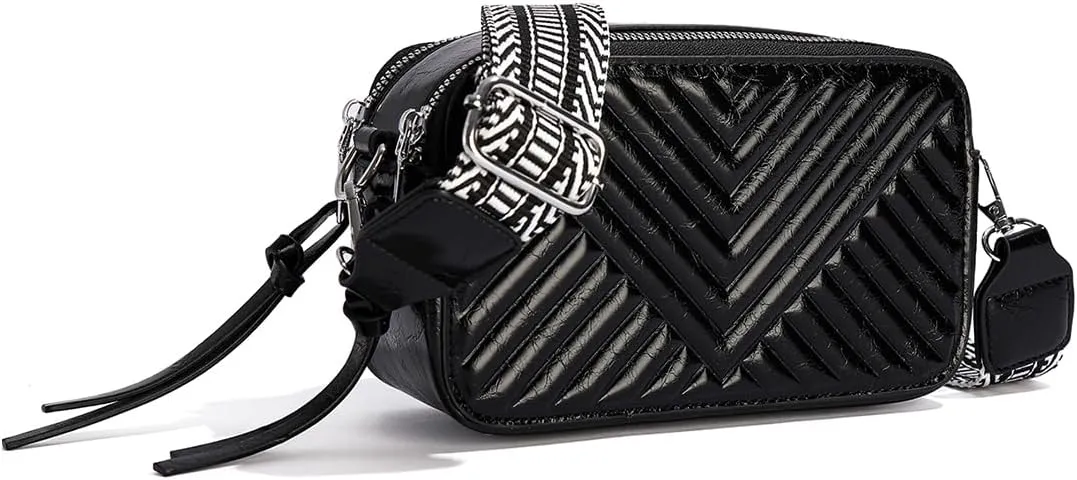 Quilted Crossbody Bags for Women Vegan Leather Purses Small Shoulder Handbags with Wide Strap Camera Bag