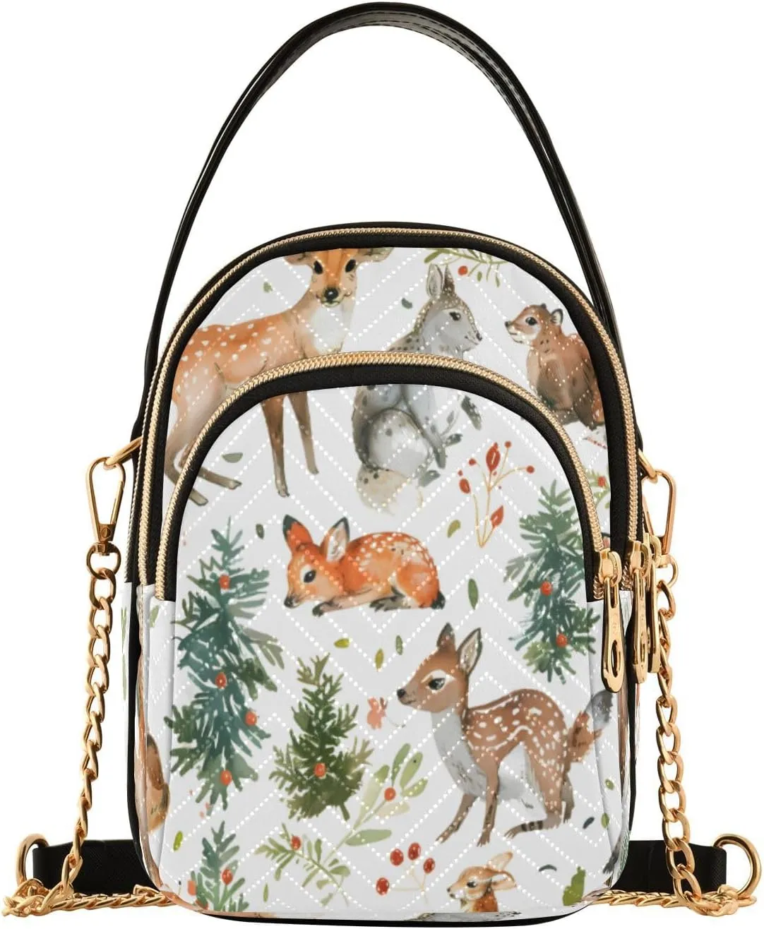 Quilted Crossbody Bags for Women,Forest Animals Women's Crossbody Handbags Small Travel Purses Phone Bag