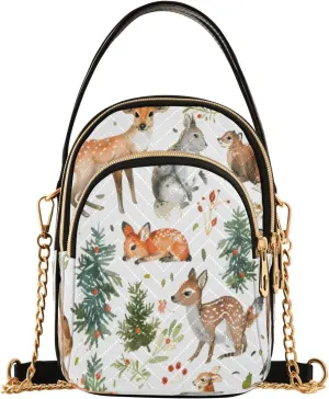 Quilted Crossbody Bags for Women,Forest Animals Women's Crossbody Handbags Small Travel Purses Phone Bag