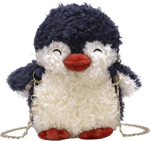 QZUnique Plush Penguin Purse for Women Fluffy Novelty Handbag Kawaii Crossbody Shoulder Bag Chain Wallet Sheep Chick Bear