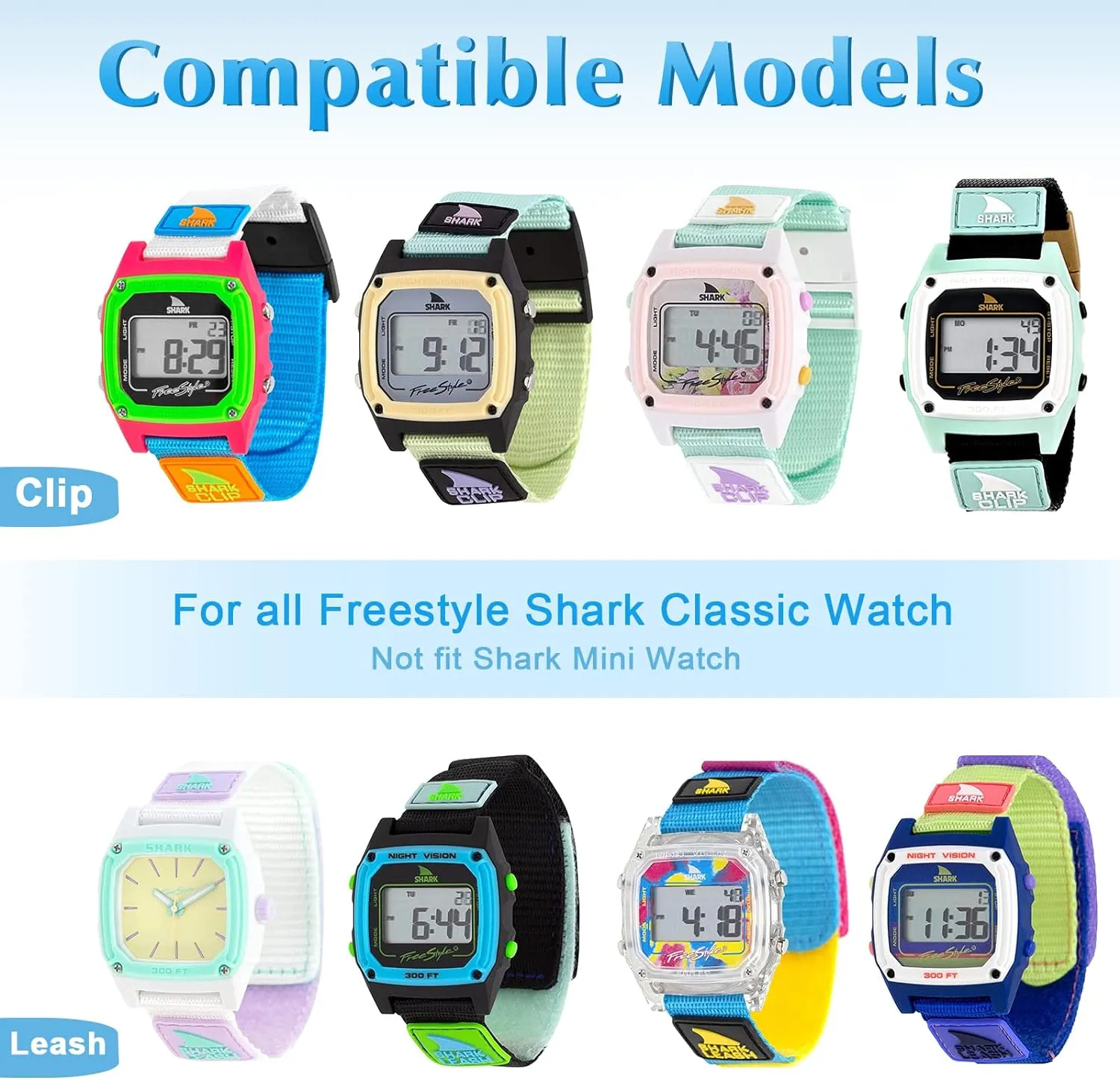 Replacement Nylon Band Compatible with Freestyle Shark Classic Watch, Adjustable Quick-drying Strap for Shark Classic Leash & Clip Watch（Watch Not Included）, Mint Green,S/M