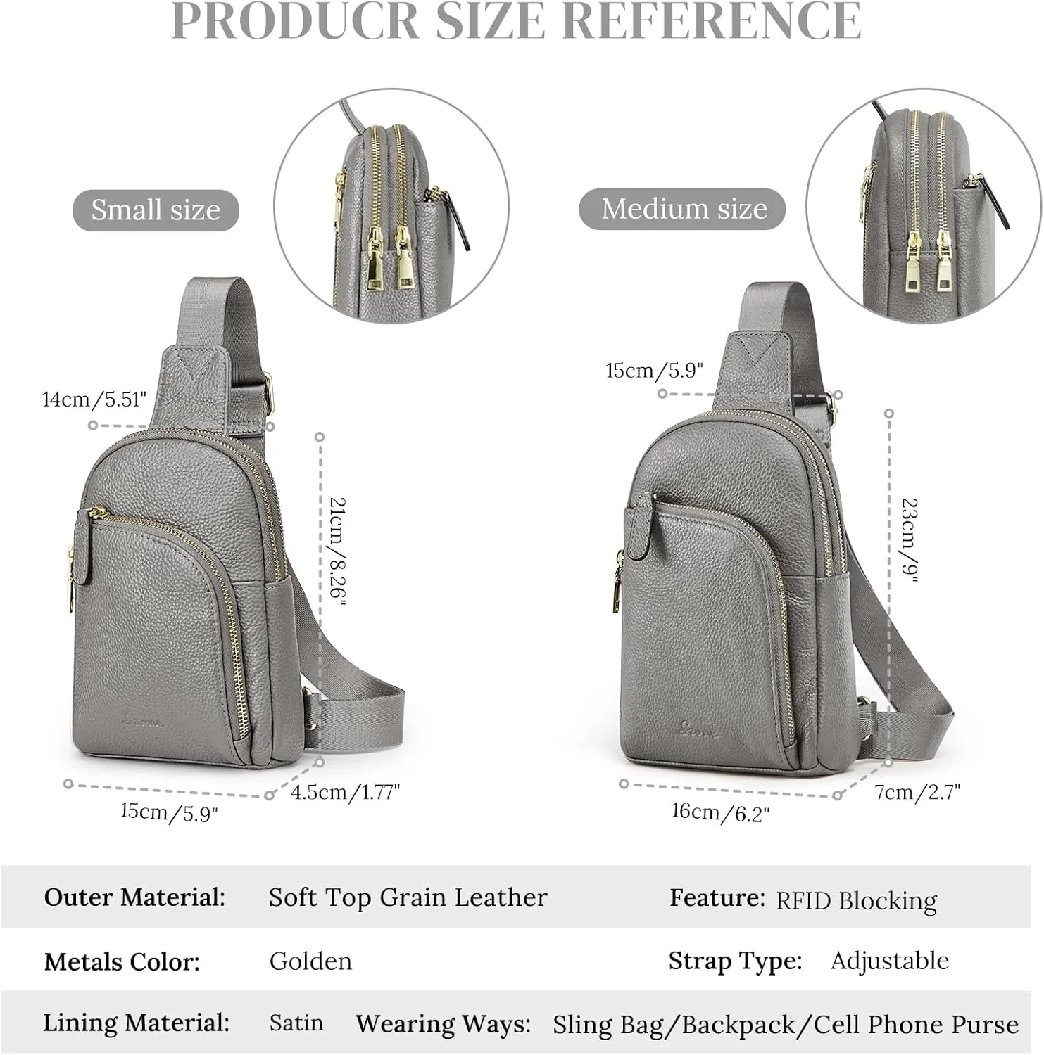 S-ZONE Genuine Leather RFID Blocking Small Sling Bag Women Crossbody Fanny Packs