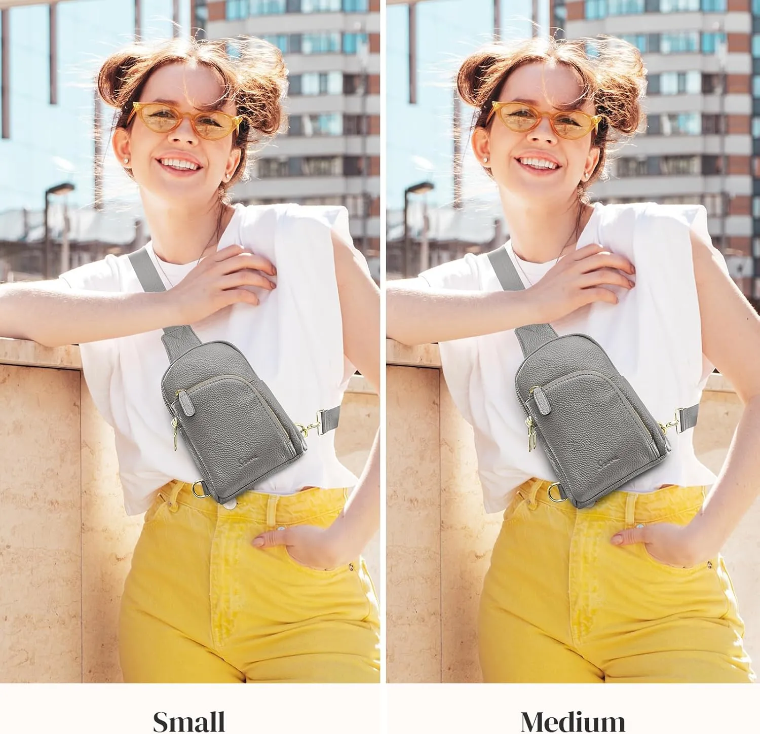S-ZONE Genuine Leather RFID Blocking Small Sling Bag Women Crossbody Fanny Packs