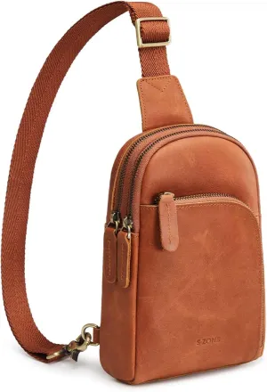 S-ZONE Genuine Leather RFID Blocking Small Sling Bag Women Crossbody Fanny Packs