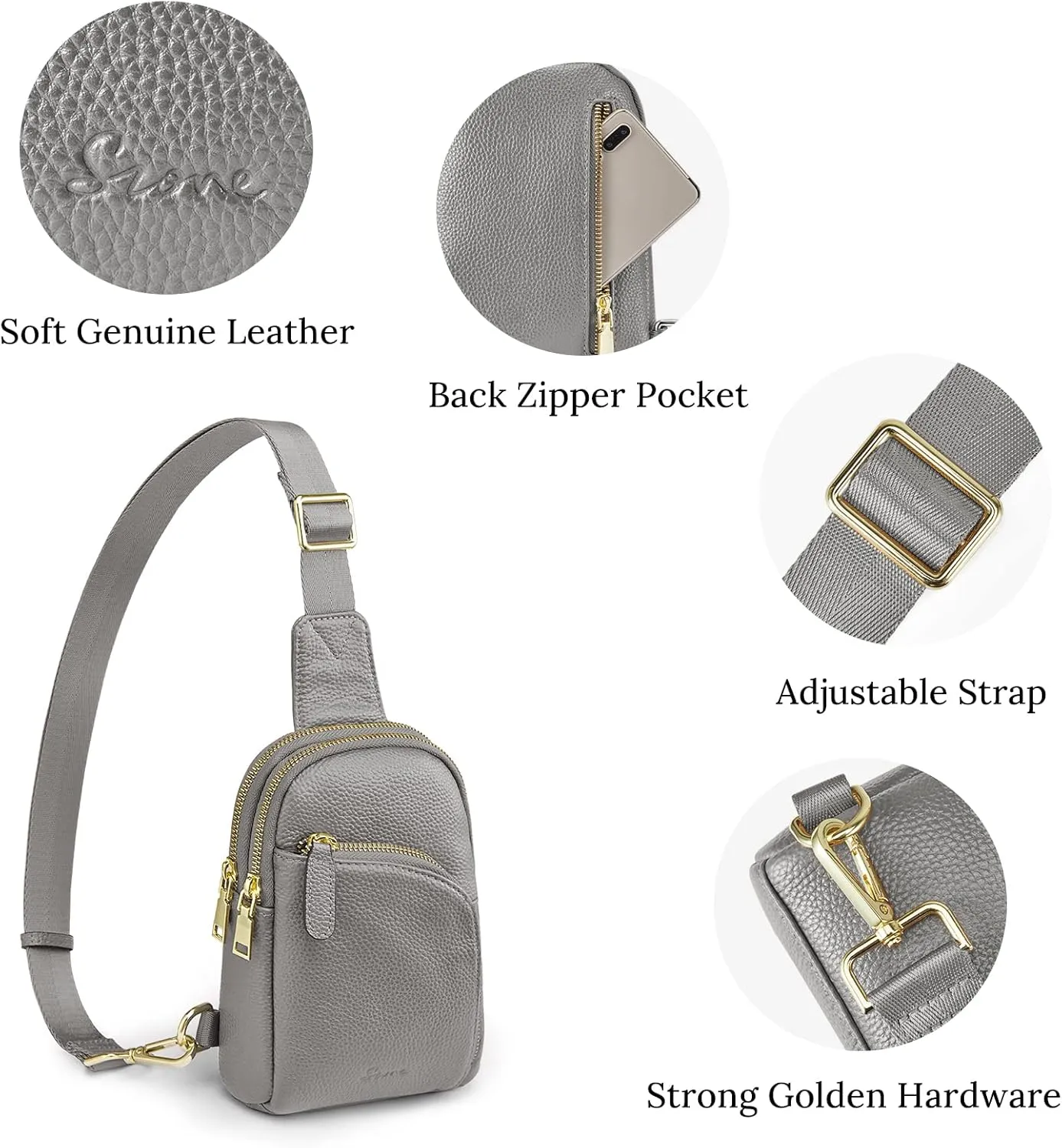 S-ZONE Genuine Leather RFID Blocking Small Sling Bag Women Crossbody Fanny Packs