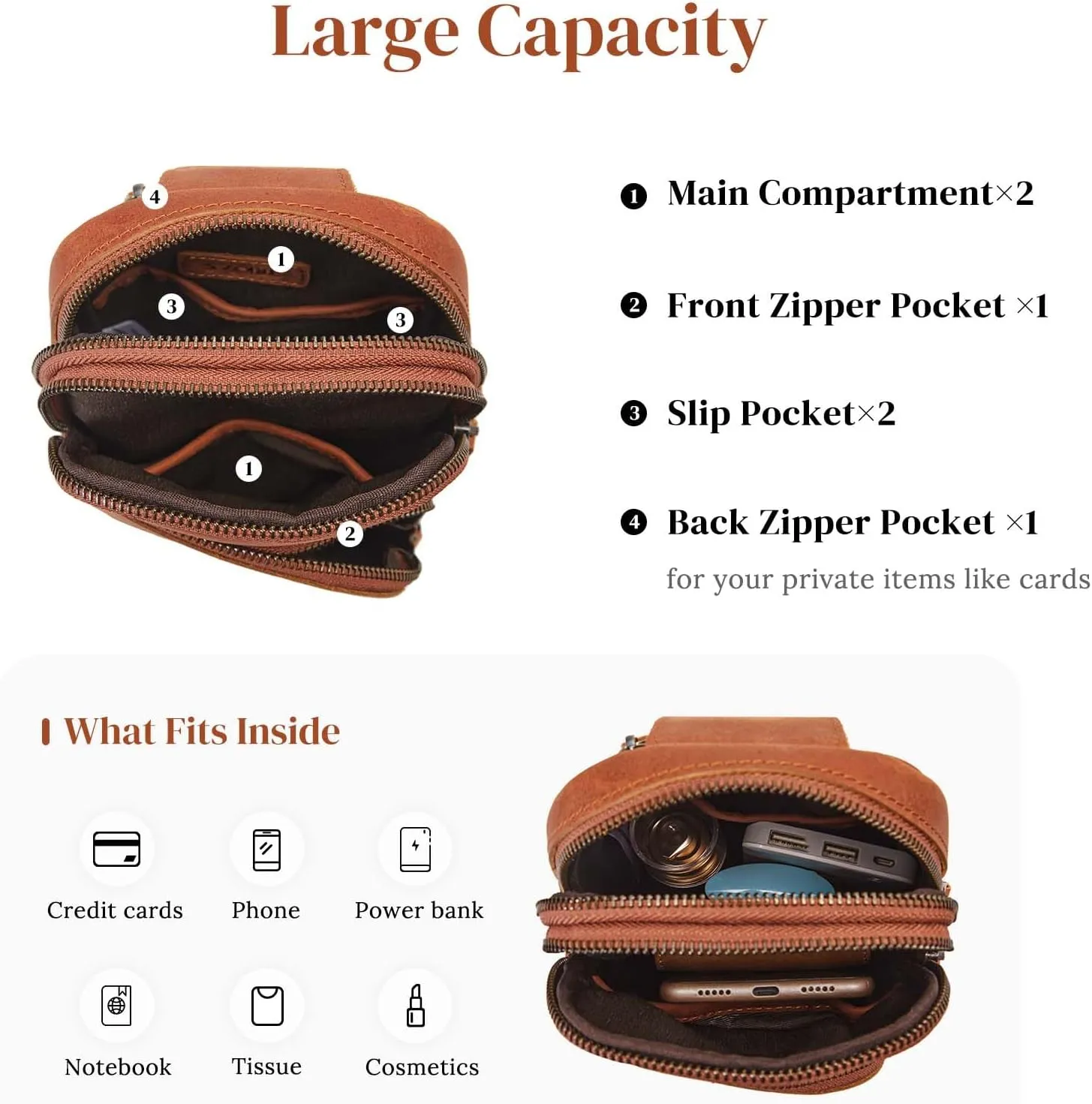 S-ZONE Genuine Leather RFID Blocking Small Sling Bag Women Crossbody Fanny Packs