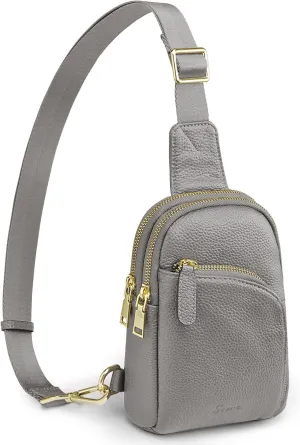 S-ZONE Genuine Leather RFID Blocking Small Sling Bag Women Crossbody Fanny Packs
