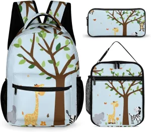 Safari Pride Jungle Tree 3 Pieces Backpack Set with Lunch Bag Pencil Case Travel Daypack Lunch Tote Bags Purse