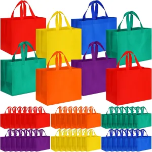 Sanwuta 48 Pcs Colorful Gift Bags Bulk Multi Color Tote Bags with Handle Non Woven Party Gift Pouch for Rainbow Pride Party Birthday Wedding, 12.6 x 9.8 x 6.7 Inches(Christmas Color)