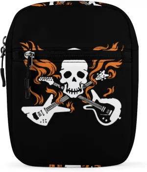 Skull with Crossed Flaming Guitars Small Crossbody Bags for Women Men Sling Purse Shoulder Bag with Adjustable Strap