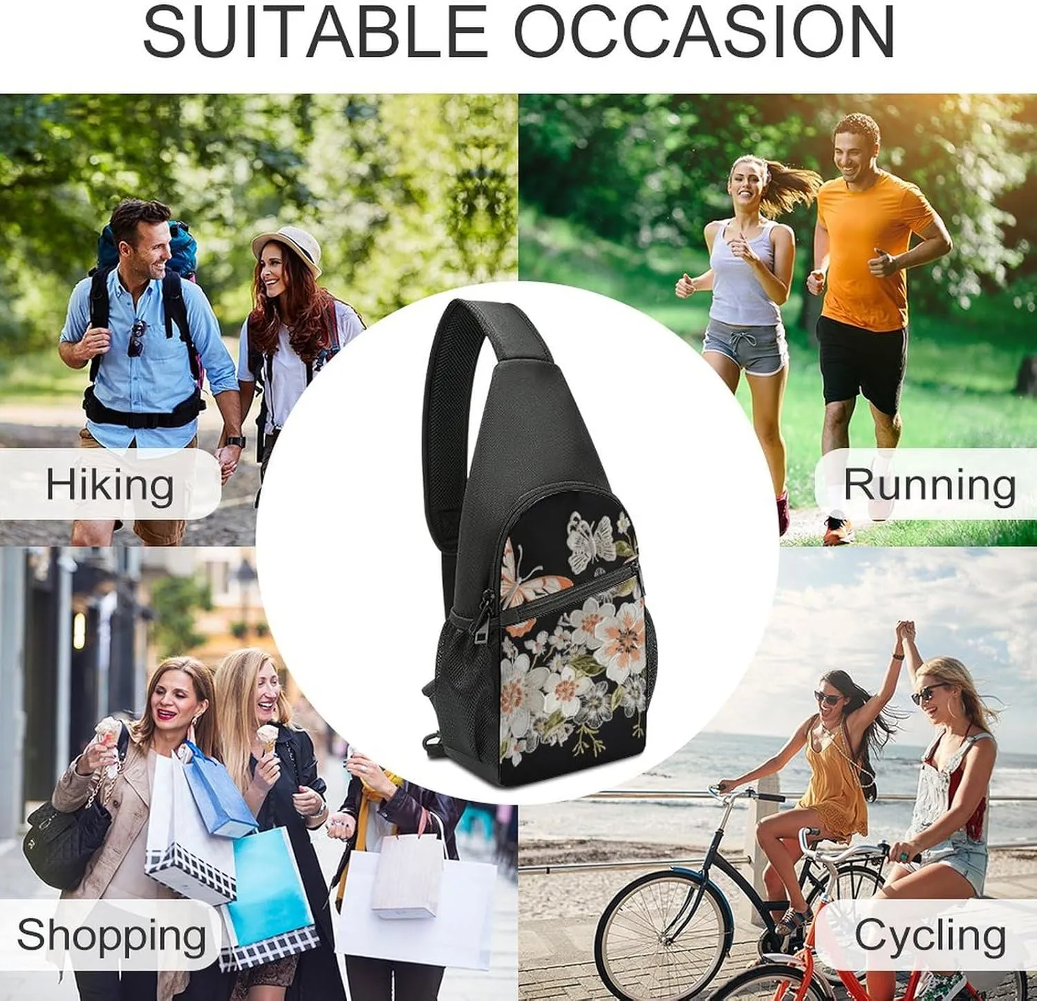 Sling Backpack for Women Men Crossbody Chest Bag Travel Flowers And Butterflie Daypack Shoulder Bag for Hiking