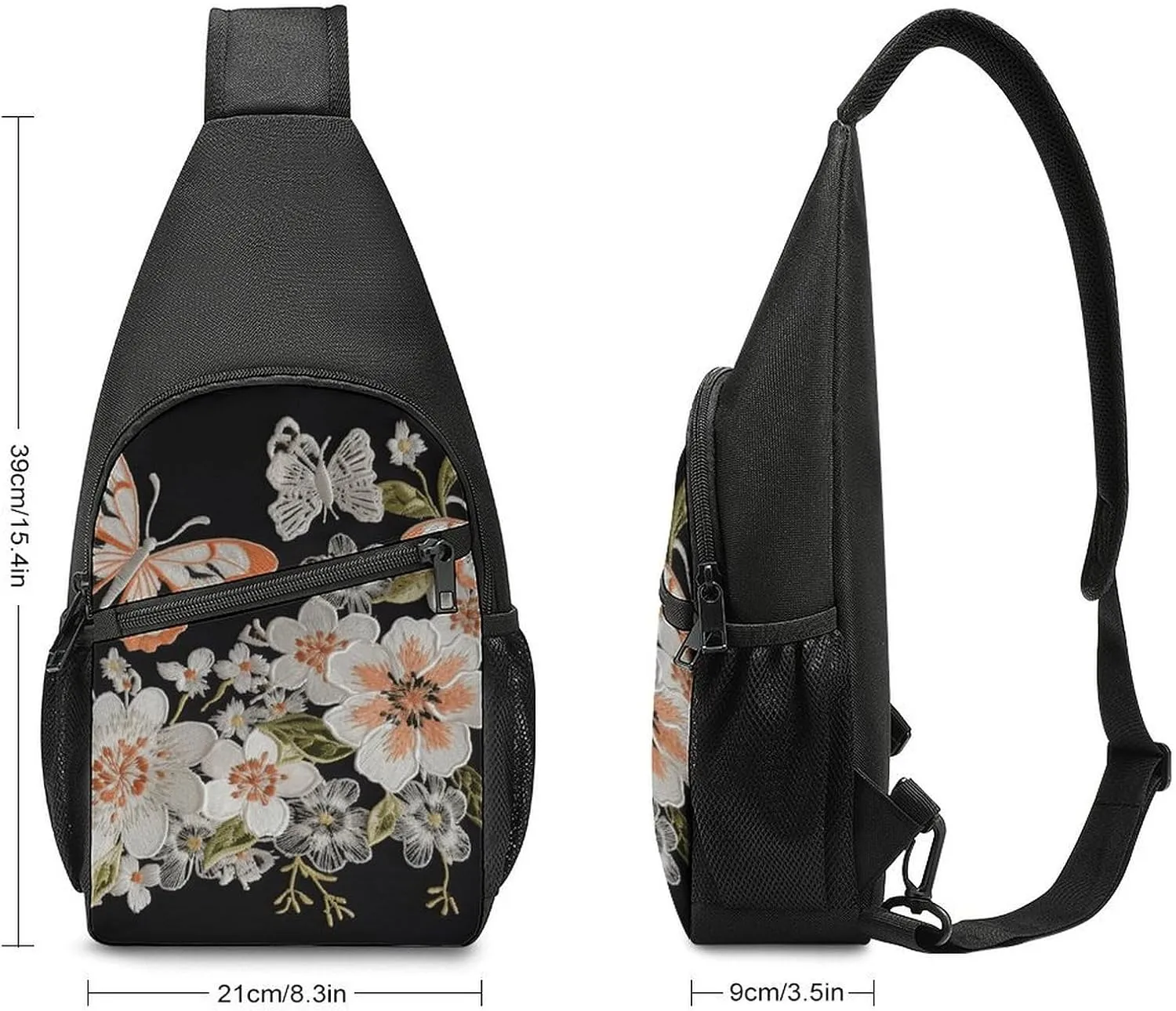 Sling Backpack for Women Men Crossbody Chest Bag Travel Flowers And Butterflie Daypack Shoulder Bag for Hiking
