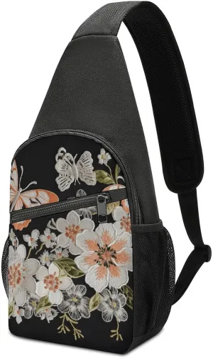 Sling Backpack for Women Men Crossbody Chest Bag Travel Flowers And Butterflie Daypack Shoulder Bag for Hiking