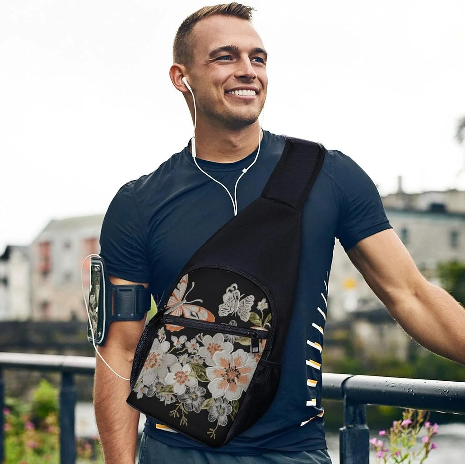 Sling Backpack for Women Men Crossbody Chest Bag Travel Flowers And Butterflie Daypack Shoulder Bag for Hiking