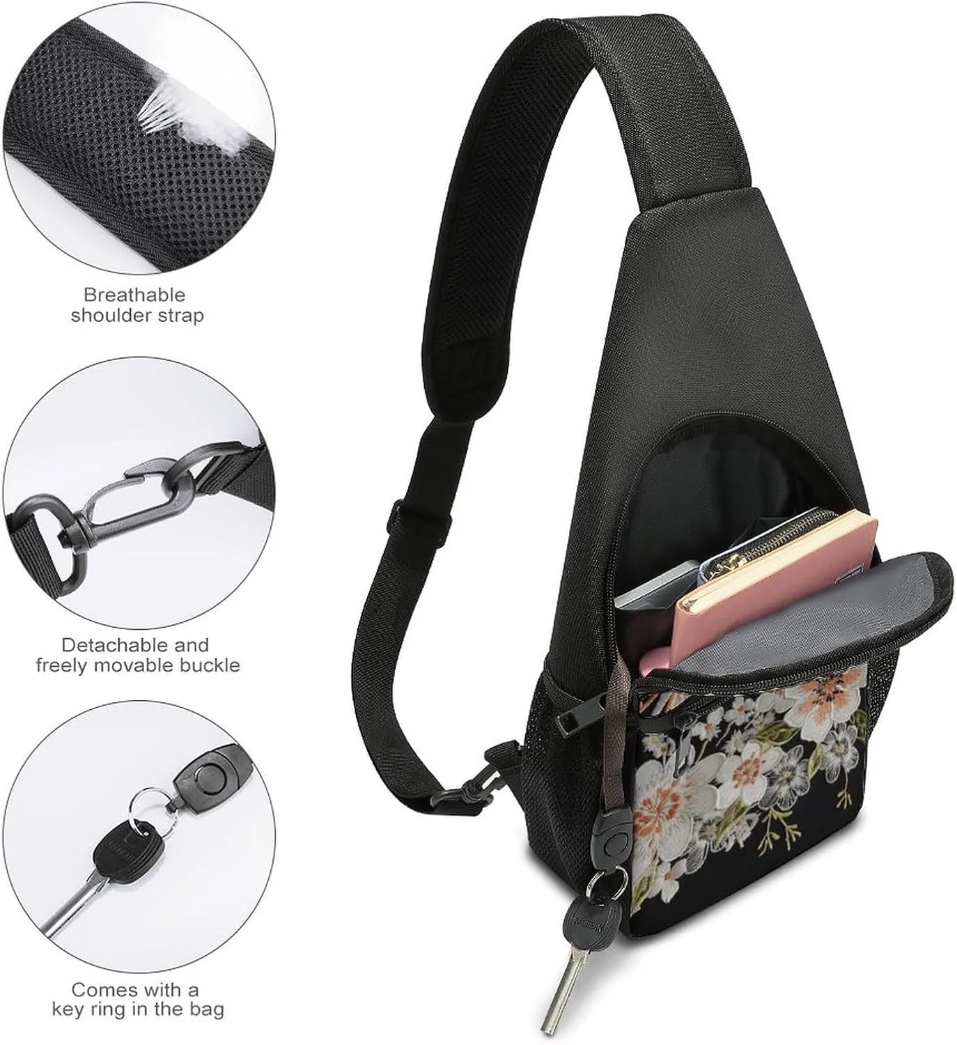 Sling Backpack for Women Men Crossbody Chest Bag Travel Flowers And Butterflie Daypack Shoulder Bag for Hiking