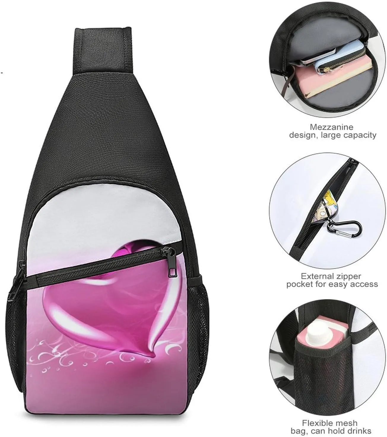 Sling Backpack for Women Men Crossbody Chest Bag Travel Heart Daypack Shoulder Bag for Hiking