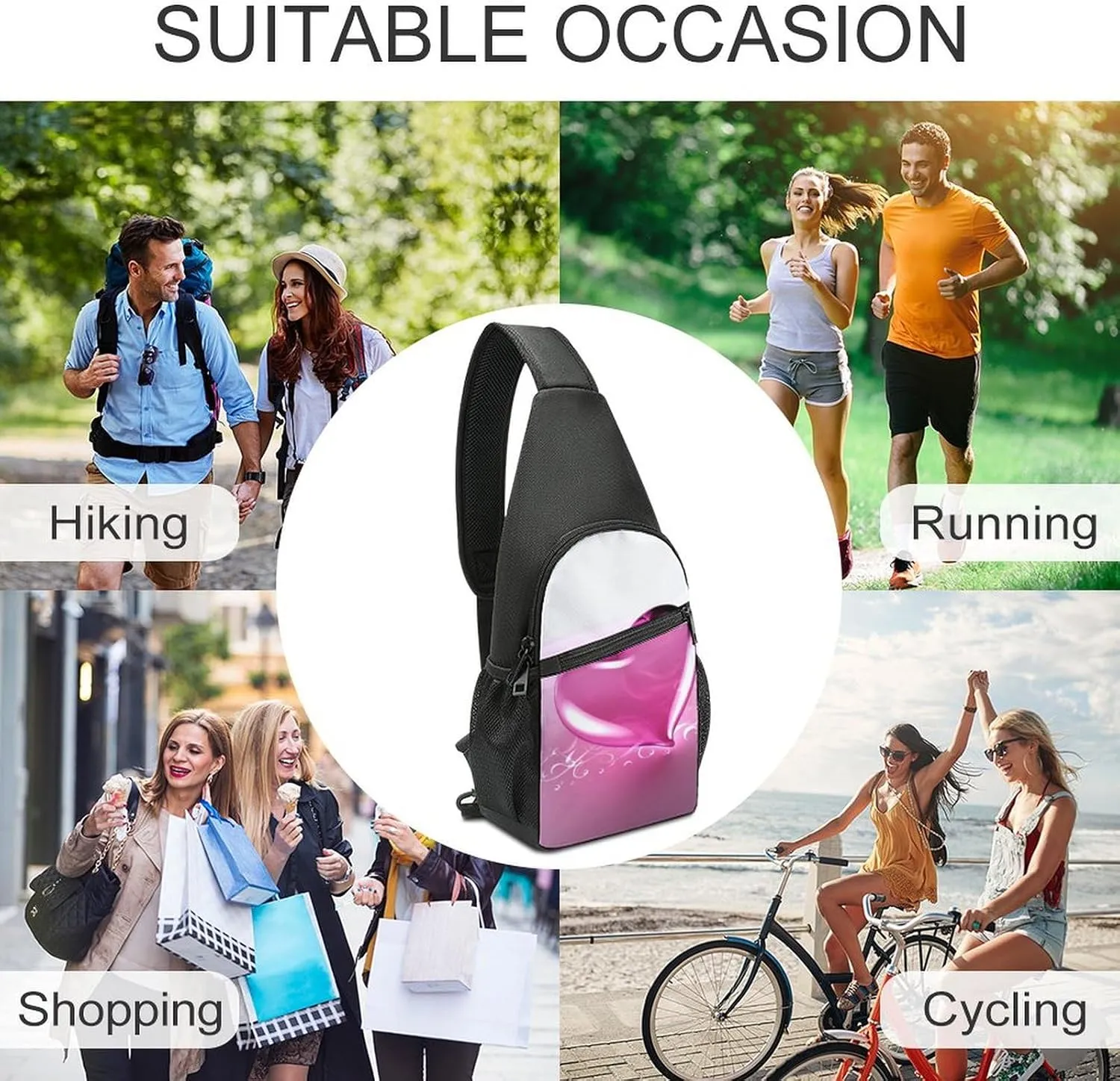 Sling Backpack for Women Men Crossbody Chest Bag Travel Heart Daypack Shoulder Bag for Hiking
