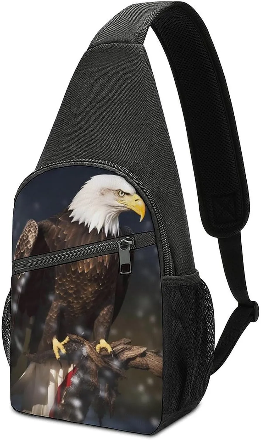 Sling Backpack for Women Men Crossbody Chest Bag Travel North American Bald Eagle Daypack Shoulder Bag for Hiking