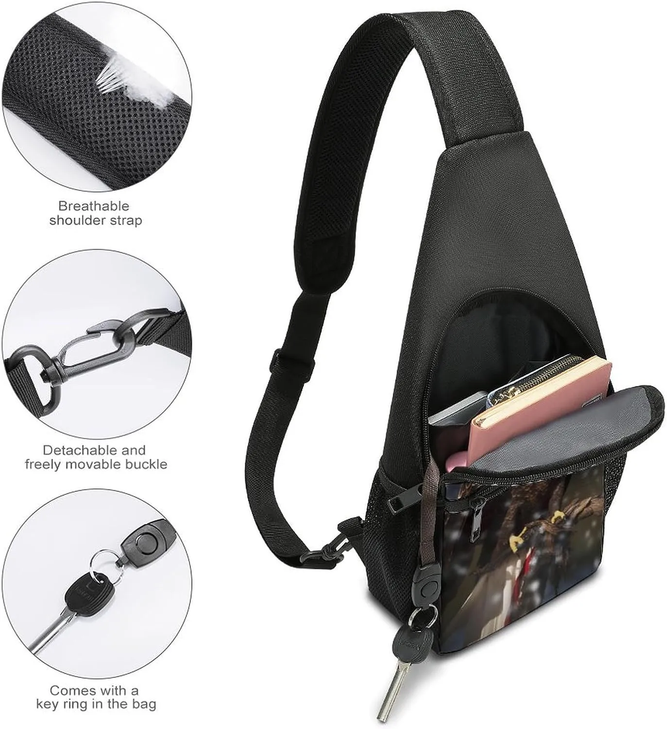 Sling Backpack for Women Men Crossbody Chest Bag Travel North American Bald Eagle Daypack Shoulder Bag for Hiking