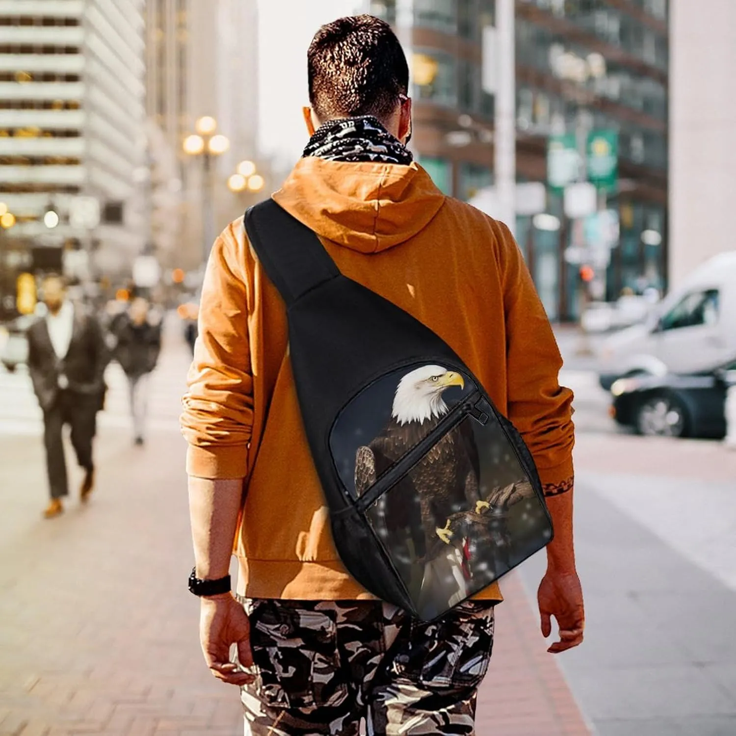 Sling Backpack for Women Men Crossbody Chest Bag Travel North American Bald Eagle Daypack Shoulder Bag for Hiking