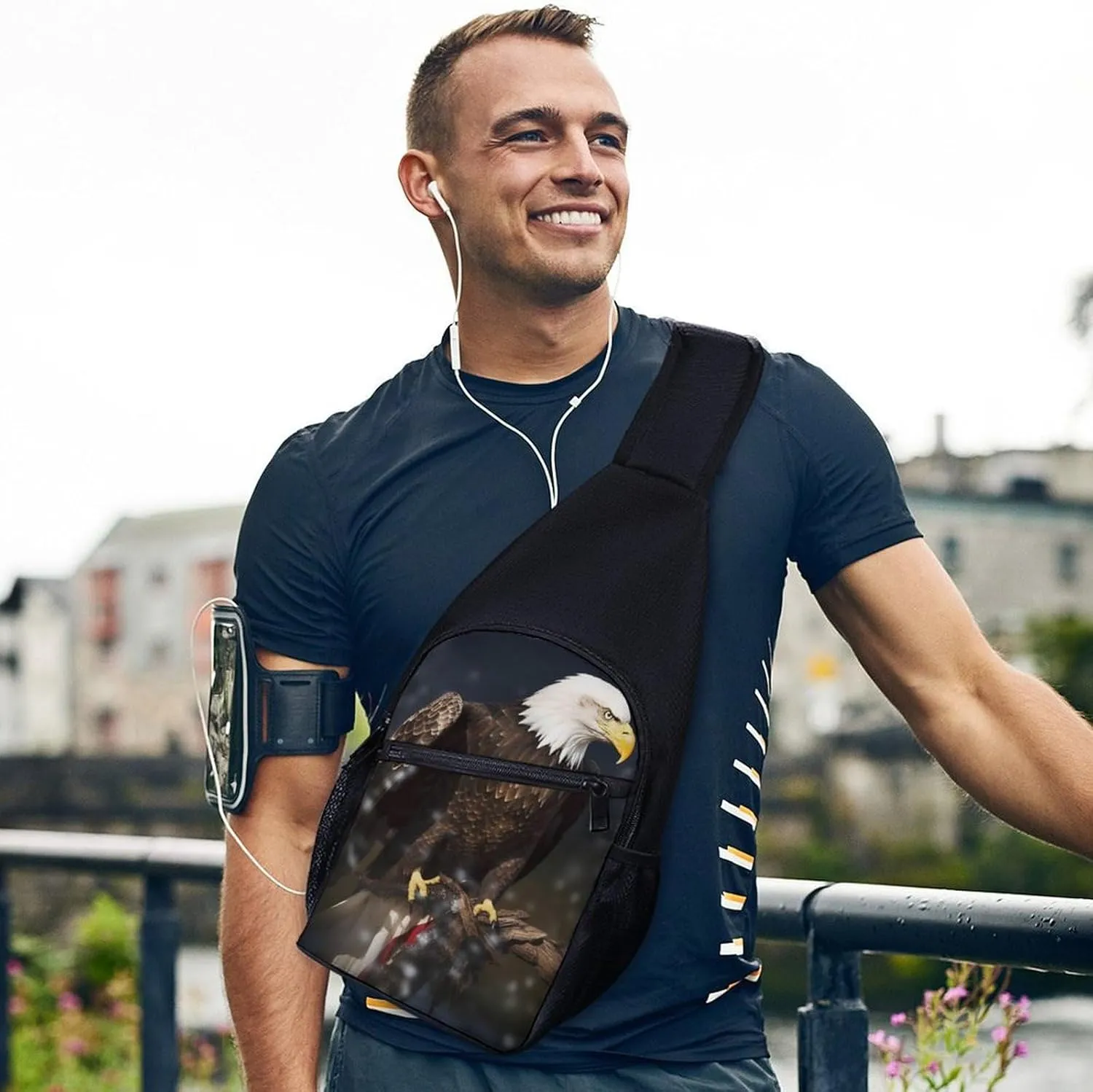 Sling Backpack for Women Men Crossbody Chest Bag Travel North American Bald Eagle Daypack Shoulder Bag for Hiking