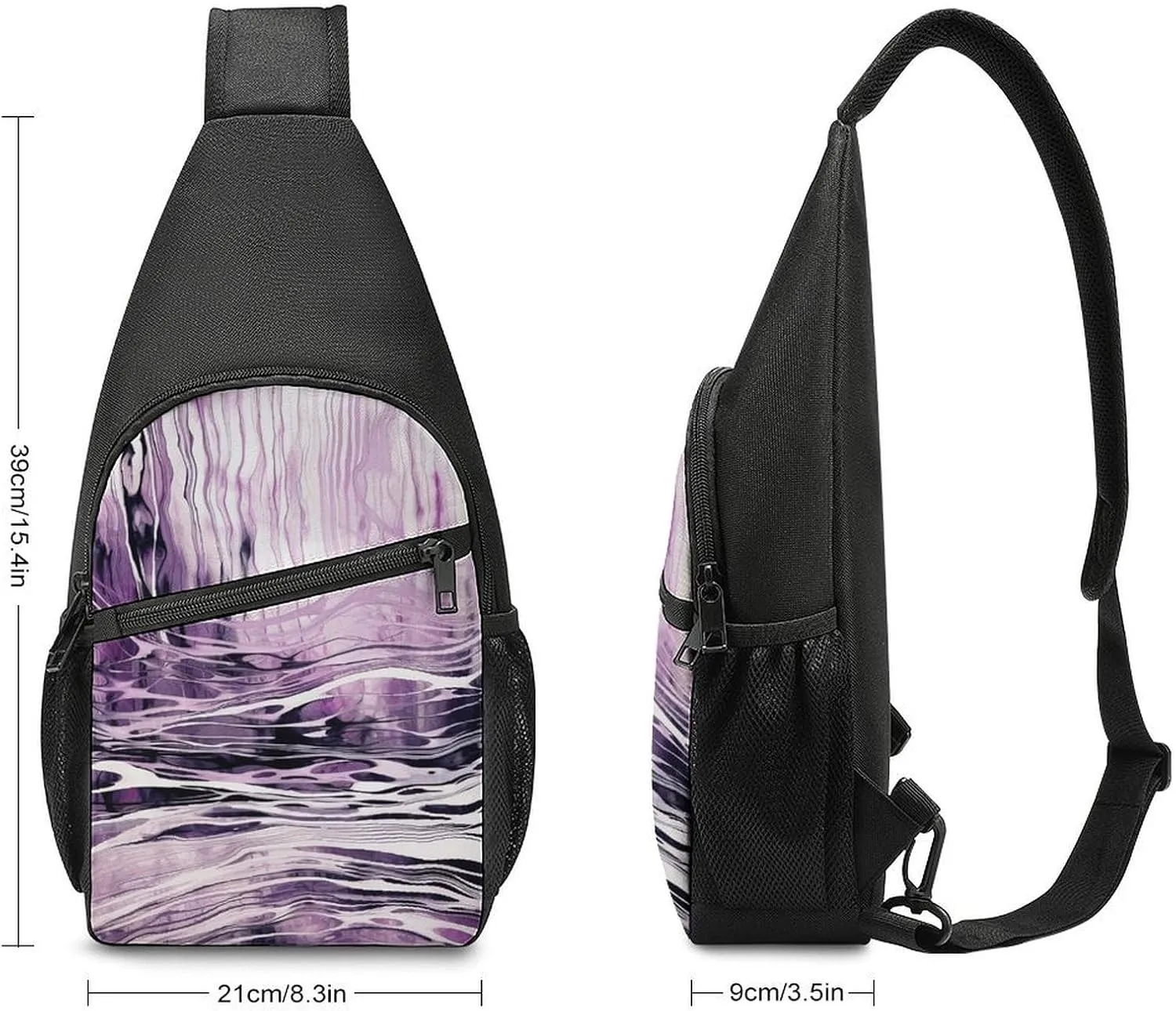 Sling Backpack for Women Men Crossbody Chest Bag Travel Purple And White Lines Daypack Shoulder Bag for Hiking