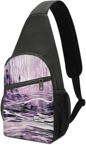 Sling Backpack for Women Men Crossbody Chest Bag Travel Purple And White Lines Daypack Shoulder Bag for Hiking