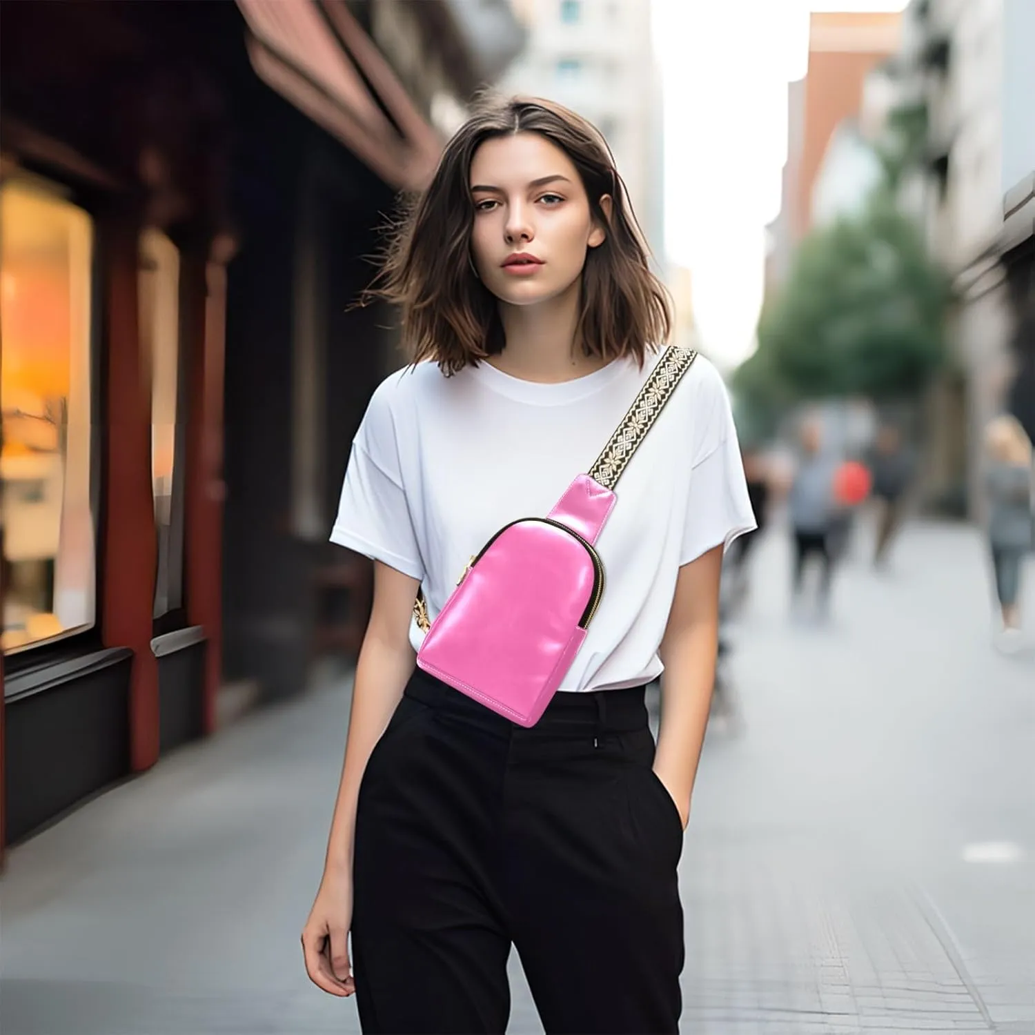 Sling Backpack Hot Pink Sling Bag for Women Crossbody Shoulder Bag Leather Fanny Pack Chest Bag for Travel Hiking