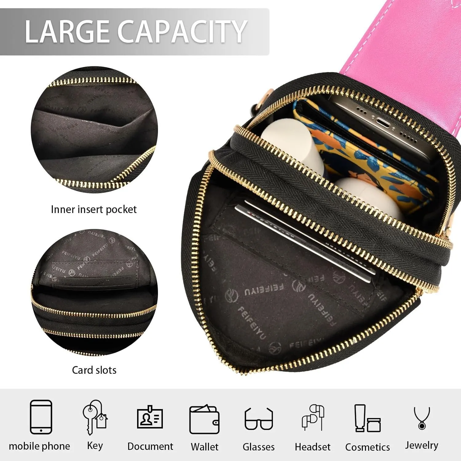 Sling Backpack Hot Pink Sling Bag for Women Crossbody Shoulder Bag Leather Fanny Pack Chest Bag for Travel Hiking