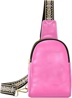 Sling Backpack Hot Pink Sling Bag for Women Crossbody Shoulder Bag Leather Fanny Pack Chest Bag for Travel Hiking