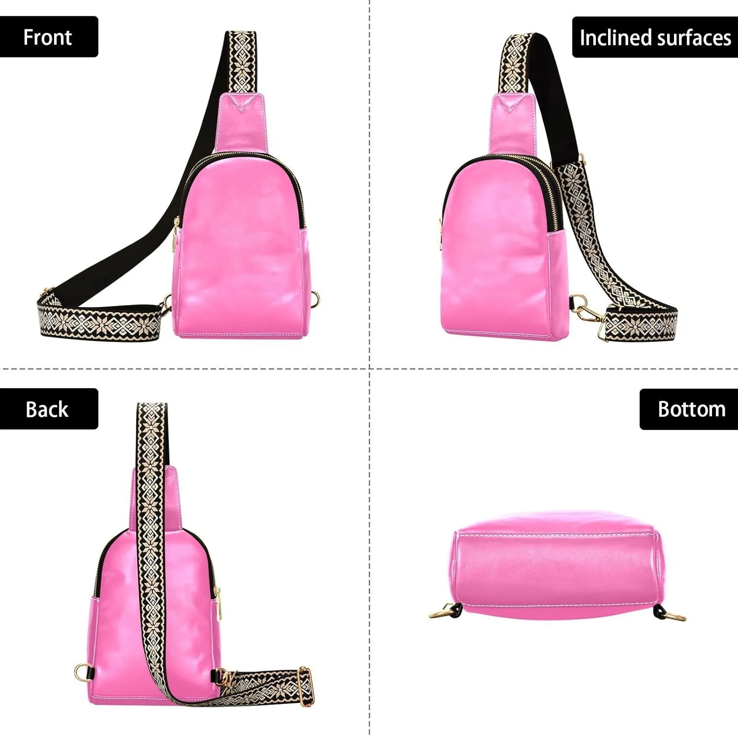 Sling Backpack Hot Pink Sling Bag for Women Crossbody Shoulder Bag Leather Fanny Pack Chest Bag for Travel Hiking