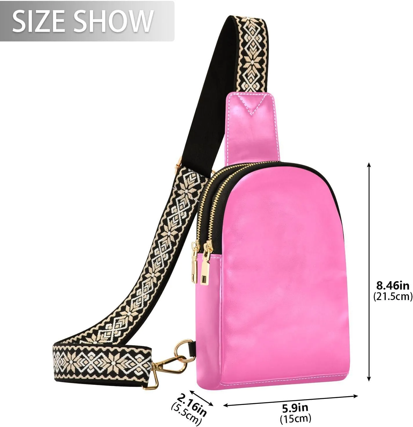 Sling Backpack Hot Pink Sling Bag for Women Crossbody Shoulder Bag Leather Fanny Pack Chest Bag for Travel Hiking