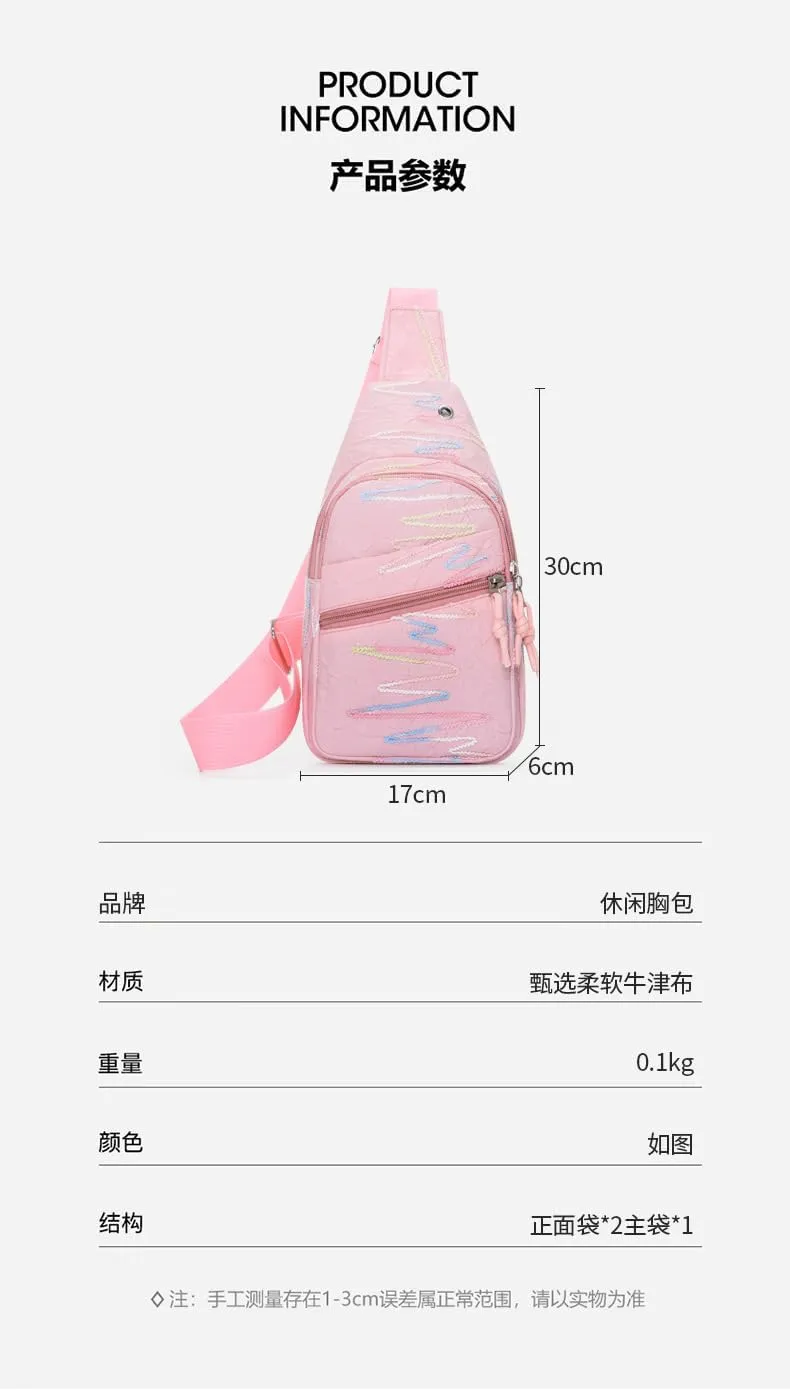 Sling Backpack, Pink Pastel Crossbody Bag with Decorative Stitching, Multi-Pocket Design (blue)