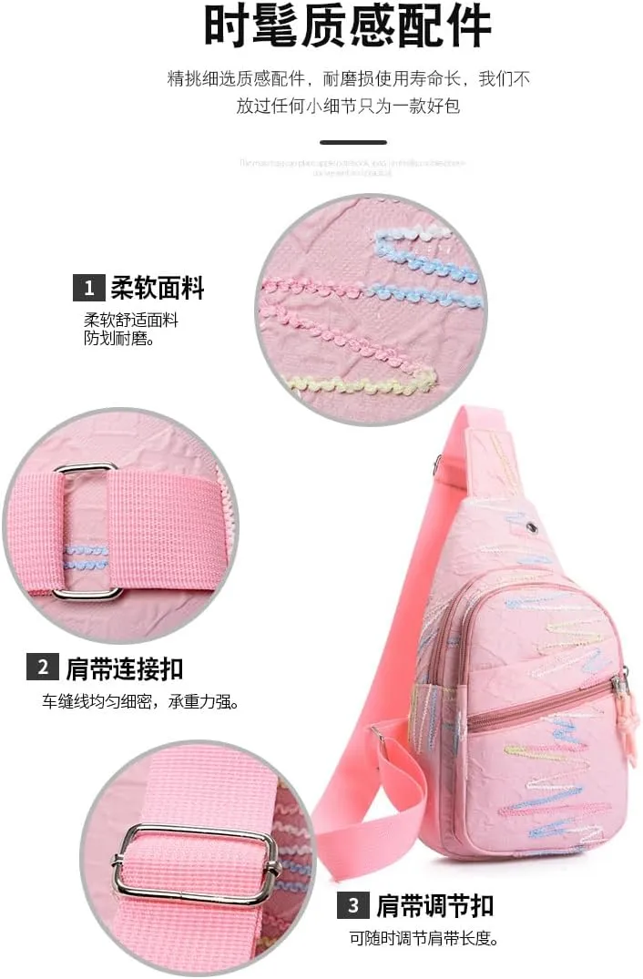 Sling Backpack, Pink Pastel Crossbody Bag with Decorative Stitching, Multi-Pocket Design (blue)