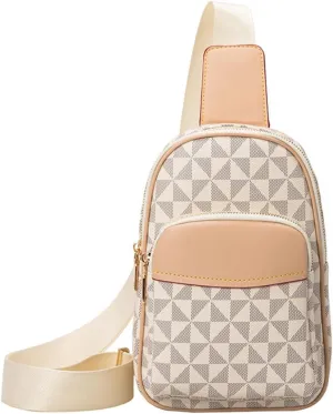 Sling Bag for Women Leather Pattern Crossbody Fanny Packs Chest Bag Vintage Single Shoulder 10 Inch Casual Chest Bag (Beise)