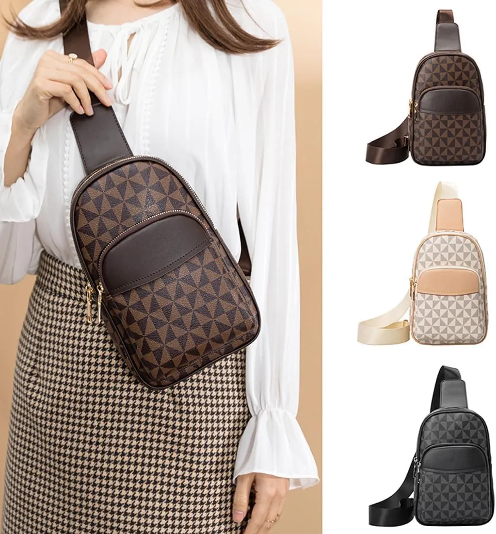 Sling Bag for Women Leather Pattern Crossbody Fanny Packs Chest Bag Vintage Single Shoulder 10 Inch Casual Chest Bag (Beise)