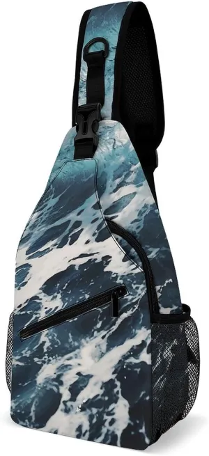 Sling Bag for Women Men Chest Bag Beach Foam Wave Crossbody Bag Small Sling Backpack Daypack Fanny Packs