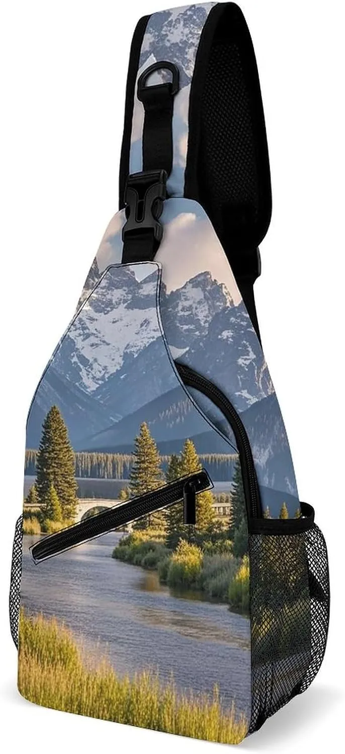 Sling Bag for Women Men Chest Bag Grand Teton National Park Crossbody Bag Small Sling Backpack Daypack Fanny Packs