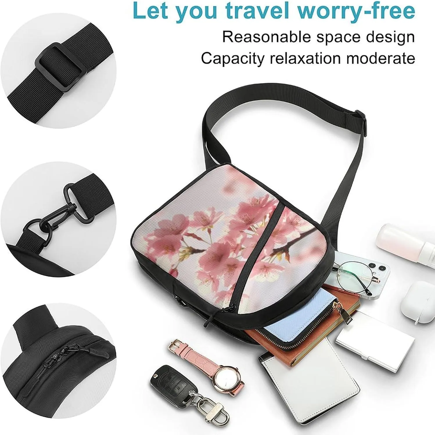 Sling Bag for Women Men Daypack Cherry Blossom Chest Bag Crossbody Backpack for Hiking Travel