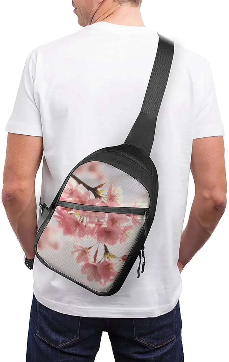 Sling Bag for Women Men Daypack Cherry Blossom Chest Bag Crossbody Backpack for Hiking Travel